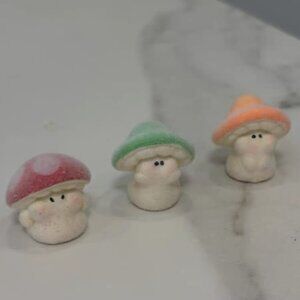 Set of 3 Flocked Mushroom Mini Decor